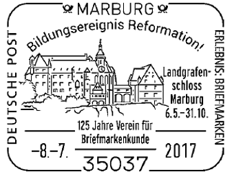 Marbug Bildungsereignis Reformation, 08.07.2017 "500 Jahre Reformation - Luther", Maximumkarte, Luther, Zwingli, Melanchthon, Marburg, 8. Juli 2017, Luther Briefmarken