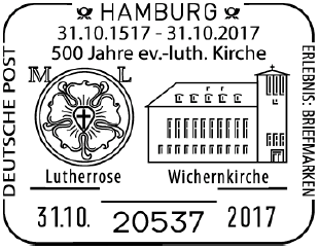 31.10.2017 BRD Hamburg - 500 Jahre Reformation - Luther" - Stempelnummer: 21/334, Luther, Luther Briefmarken, Hamburg